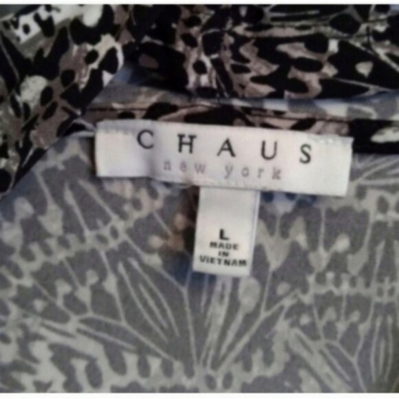 Chaus New York Black and Gray Top Geometric Designs Faux Wrap Style EUC - Picture 3 of 3